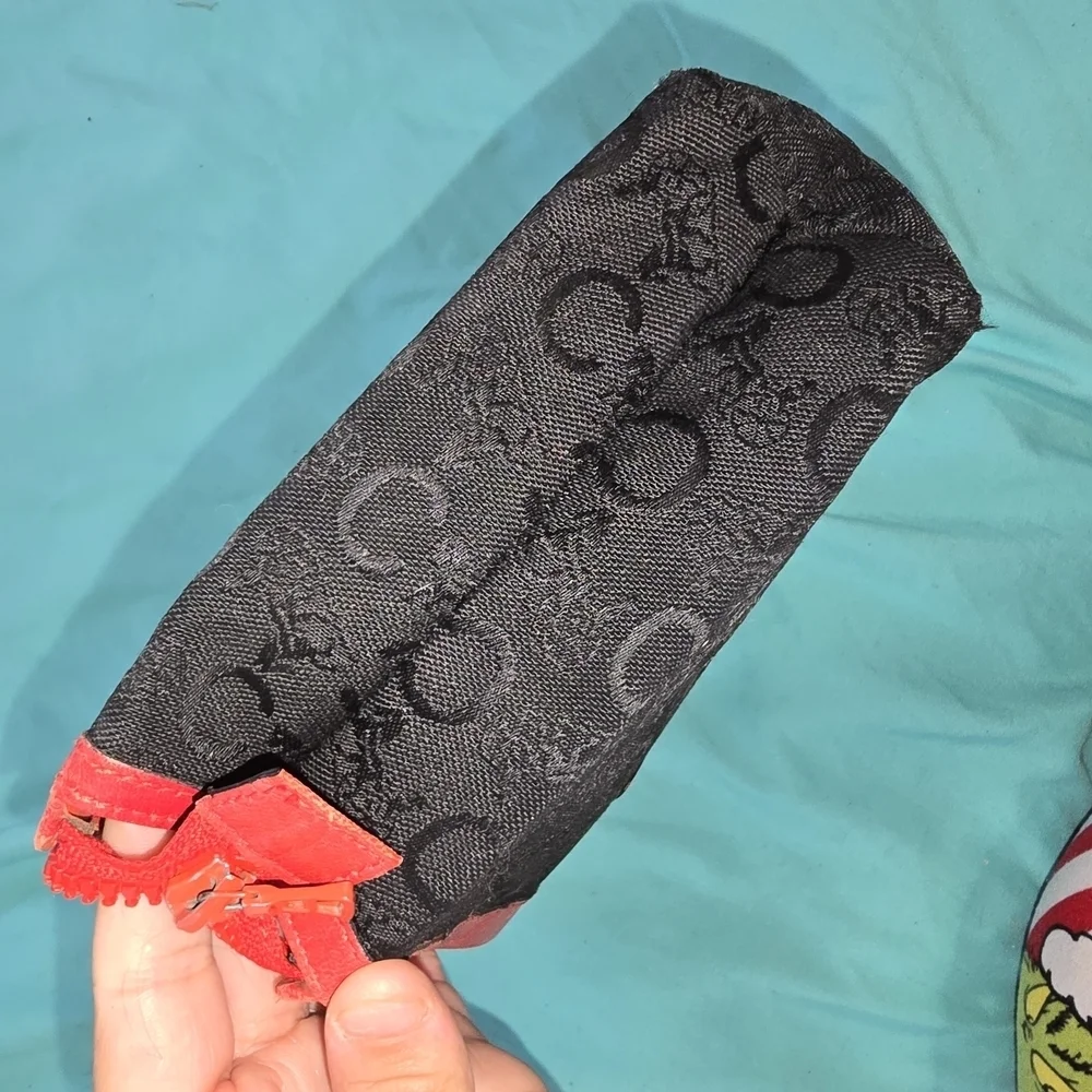 Celine Red and Black Cosmetic Bag with Embossed Design